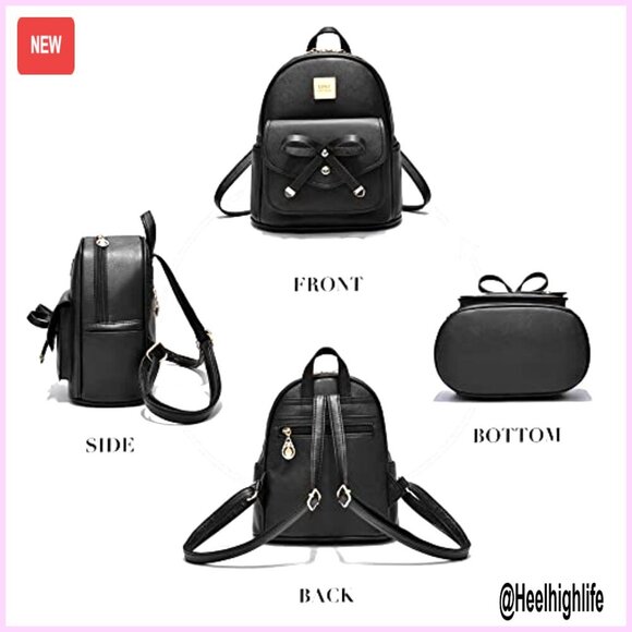 Mini PU Leather Backpack Set, 3-Piece with Bowknot, Travel Daypack